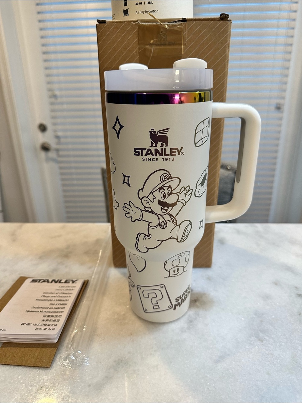 Stanley Super Mario Brothers White & Gold Iridescent 40oz Quencher H2.0 Tumbler